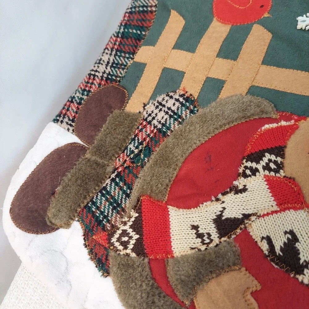 Christmas Advent Calendar Stocking‎ Reindeer Cardinal Plaid Felt Red Green